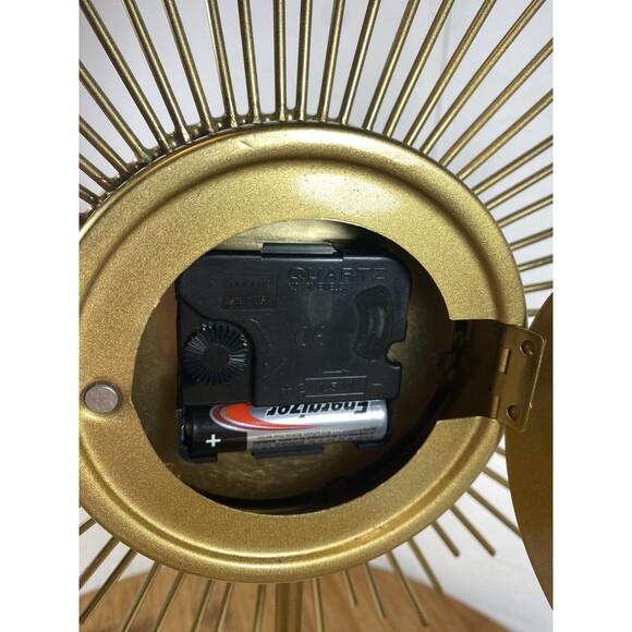 Midcentury Gold Sunburst Table Desk Clock Marble Base Made In USA 12" - Picture 15 of 16